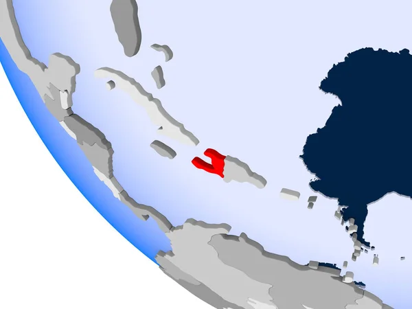 Mapa Haiti Červené Barvě Politické Zeměkoule Transparentní Oceány Obrázek — Stock fotografie
