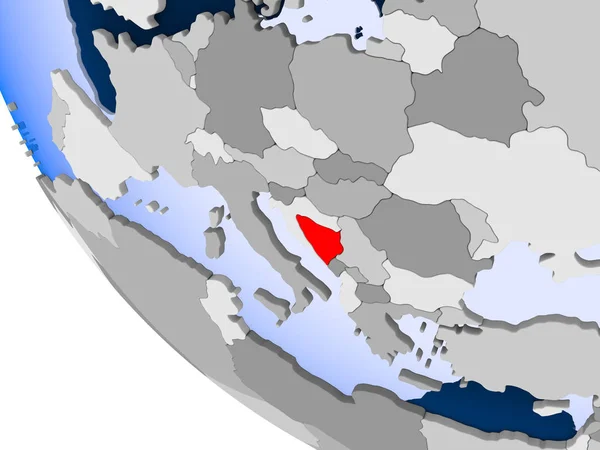 Mapa Bośni Hercegowiny Kolorze Czerwonym Globus Polityczny Przezroczystym Oceanów Ilustracja — Zdjęcie stockowe