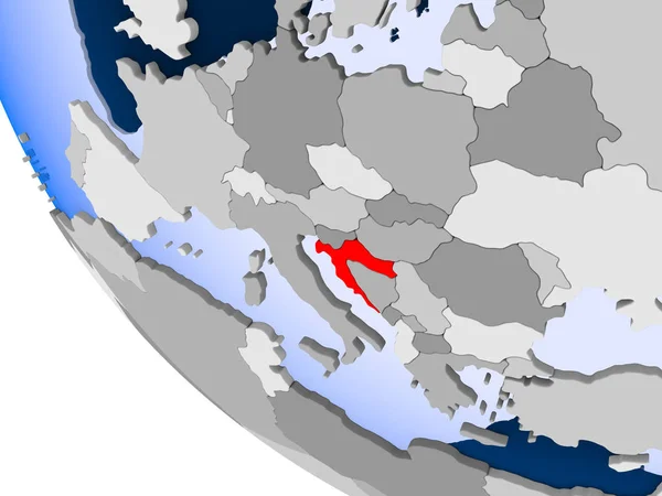 Mapa Chorvatska Červené Barvě Politické Zeměkoule Transparentní Oceány Obrázek — Stock fotografie