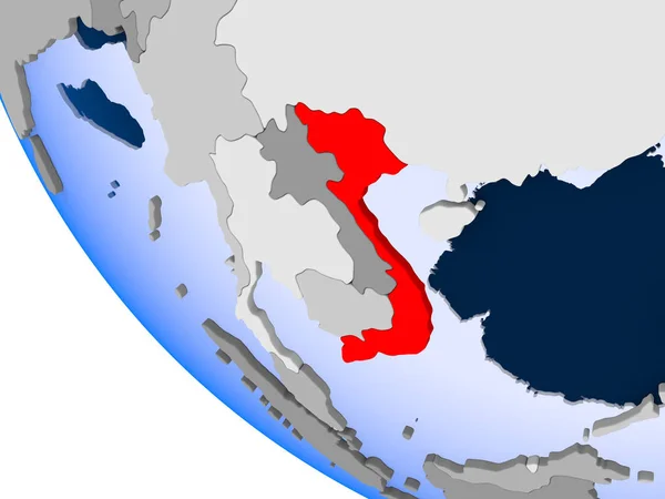 Mapa Vietnamu Červené Barvě Politické Zeměkoule Transparentní Oceány Obrázek — Stock fotografie