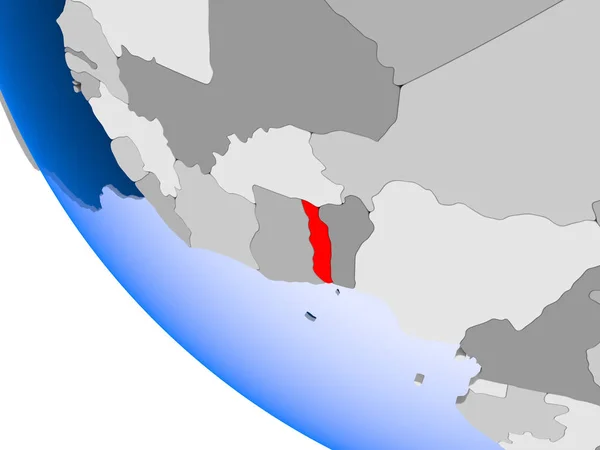 Mapa Togo Červené Barvě Politické Zeměkoule Transparentní Oceány Obrázek — Stock fotografie