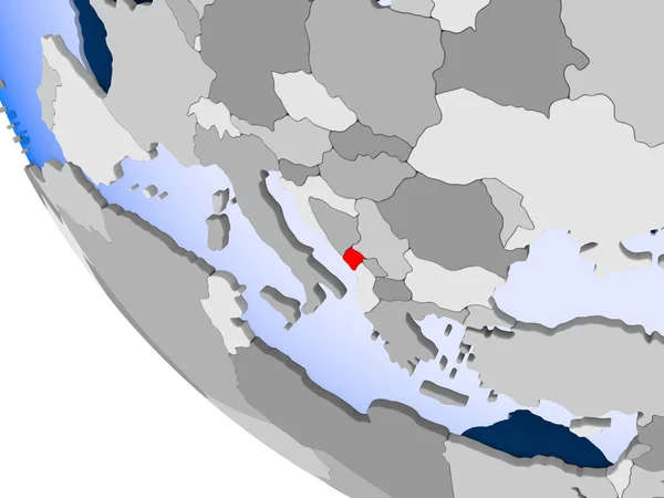 Mapa Czarnogóry Kolorze Czerwonym Globus Polityczny Przezroczystym Oceanów Ilustracja — Zdjęcie stockowe