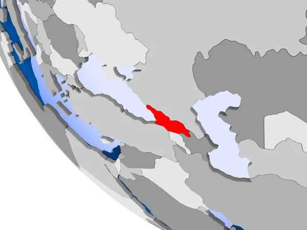 Mapa Gruzie Červené Barvě Politické Zeměkoule Transparentní Oceány Obrázek — Stock fotografie