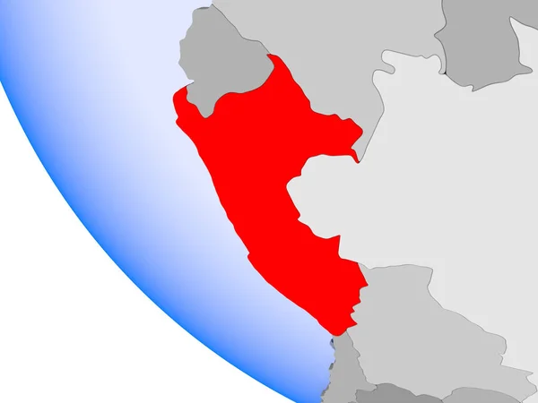 Mappa Del Perù Rosso Sul Globo Politico Con Oceani Trasparenti — Foto Stock