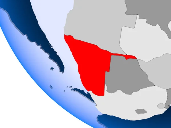Mapa Namibie Červené Barvě Politické Zeměkoule Transparentní Oceány Obrázek — Stock fotografie
