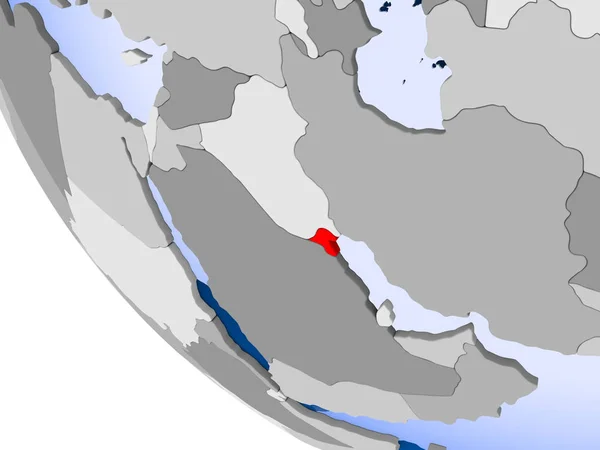 Mappa Del Kuwait Rosso Sul Globo Politico Con Oceani Trasparenti — Foto Stock