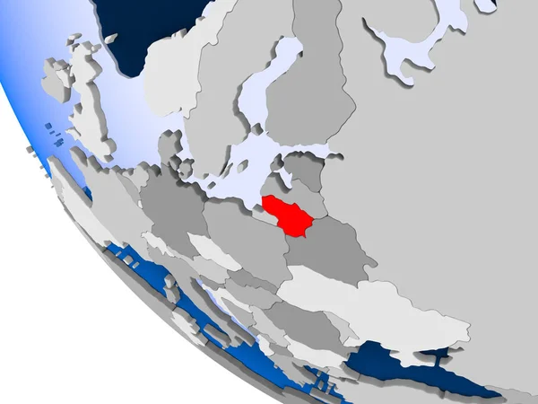 Mapa Lituania Rojo Sobre Globo Político Con Océanos Transparentes Ilustración —  Fotos de Stock