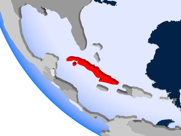 古巴的地图在红色在政治地球以透明的海洋 — 图库照片