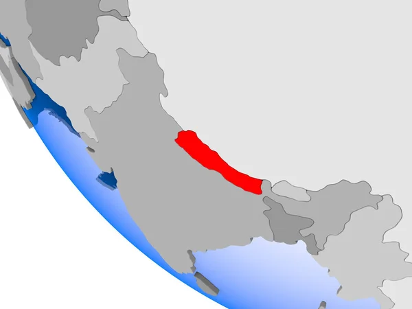 Mapa Nepálu Červené Barvě Politické Zeměkoule Transparentní Oceány Obrázek — Stock fotografie