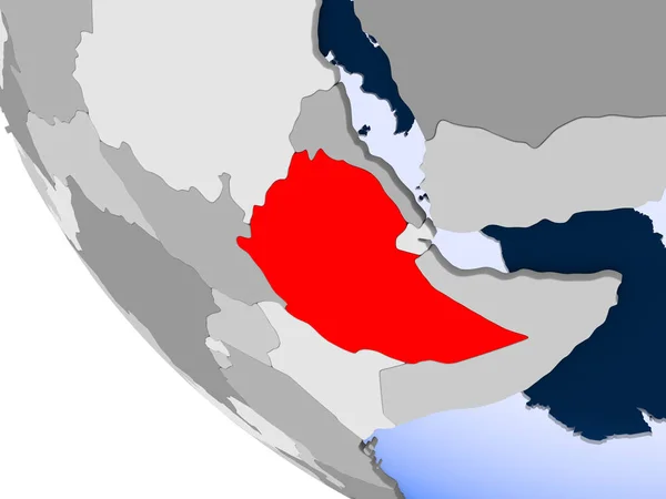 Etiópia Térkép Politikai Földgömb Átlátható Óceánok Piros Illusztráció — Stock Fotó