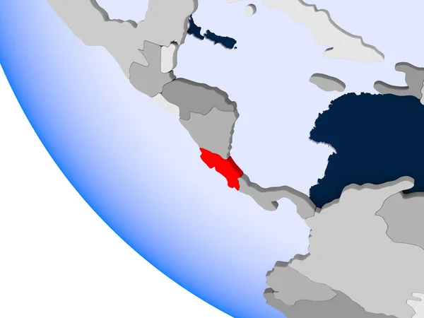 Mapa Costa Rica Rojo Sobre Globo Político Con Océanos Transparentes —  Fotos de Stock