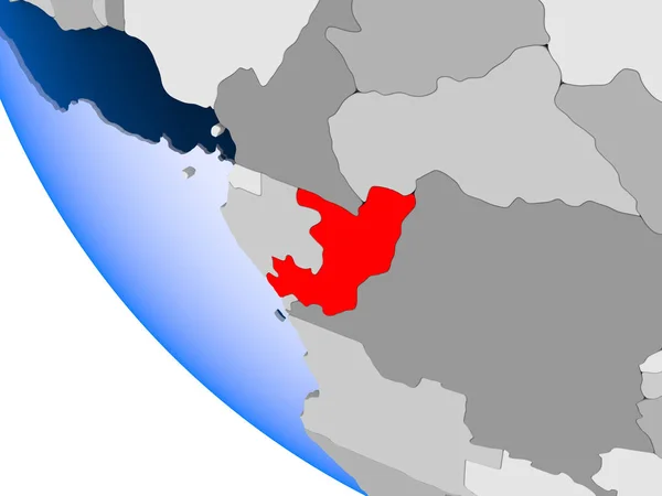 Карта Конго Червоний Колір Політичних Глобусом Допомогою Прозорих Океанів Ілюстрація — стокове фото