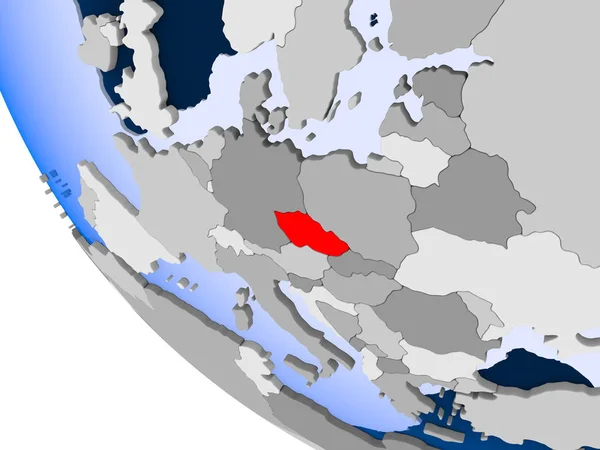 Карта Чешской Республики Красном Политическом Глобусе Прозрачными Океанами Иллюстрация — стоковое фото