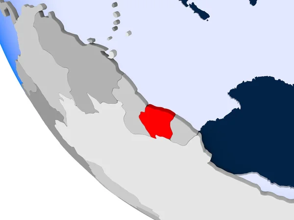 透明な海と政治の世界の赤でスリナムの地図 イラストレーション — ストック写真