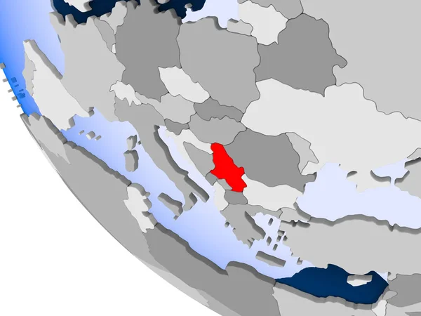 Mappa Della Serbia Rosso Sul Globo Politico Con Oceani Trasparenti — Foto Stock