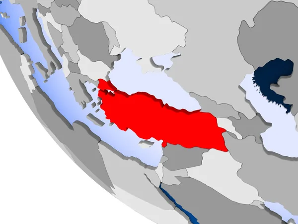 Mapa Turecka Červené Barvě Politické Zeměkoule Transparentní Oceány Obrázek — Stock fotografie