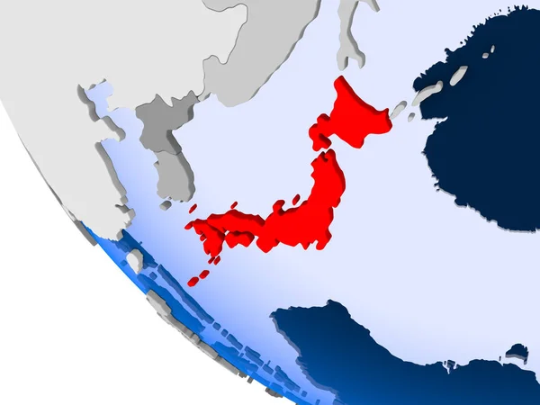 Mappa Del Giappone Rosso Sul Globo Politico Con Oceani Trasparenti — Foto Stock