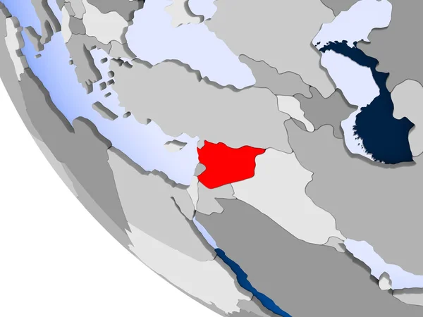 Карта Сирії Червоний Колір Політичних Глобусом Допомогою Прозорих Океанів Ілюстрація — стокове фото