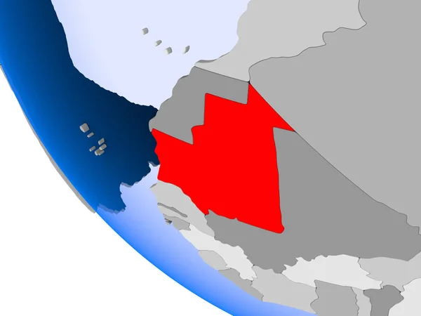 Kaart Van Mauritanië Het Rood Politieke Wereldbol Met Transparante Oceanen — Stockfoto