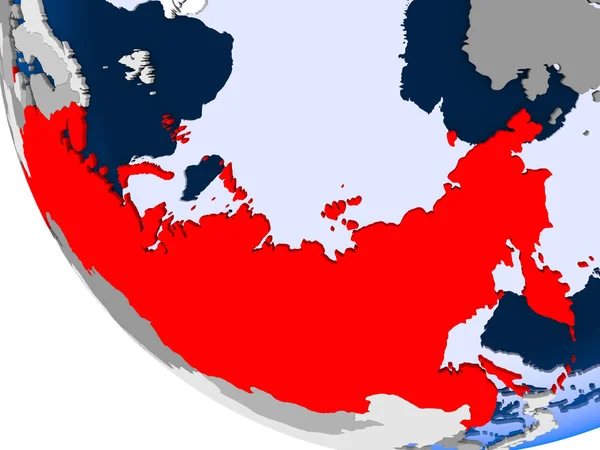 Kaart Van Rusland Het Rood Politieke Wereldbol Met Transparante Oceanen — Stockfoto