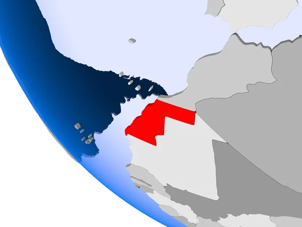 透明な海と政治の世界に赤の西サハラの地図 イラストレーション — ストック写真