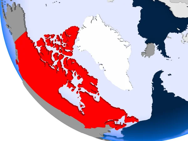 Mapa Canadá Vermelho Globo Político Com Oceanos Transparentes Ilustração — Fotografia de Stock