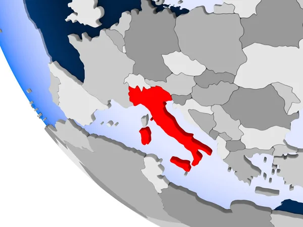 Χάρτης Ιταλίας Κόκκινο Χρώμα Στην Πολιτική Σφαίρα Διαφανή Ωκεανούς Απεικόνιση — Φωτογραφία Αρχείου