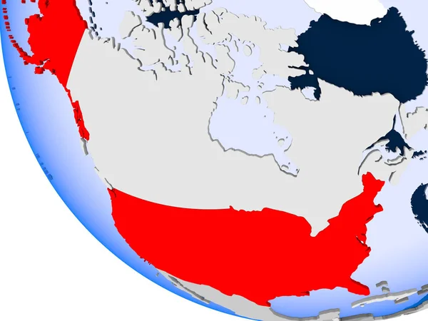 Mapa Usa Červené Barvě Politické Zeměkoule Transparentní Oceány Obrázek — Stock fotografie