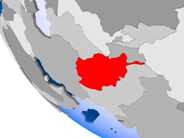 Mapa Afghánistánu Červené Barvě Politické Zeměkoule Transparentní Oceány Obrázek — Stock fotografie