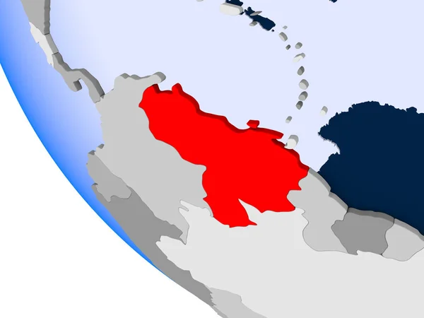 Mapa Venezuela Rojo Sobre Globo Político Con Océanos Transparentes Ilustración —  Fotos de Stock