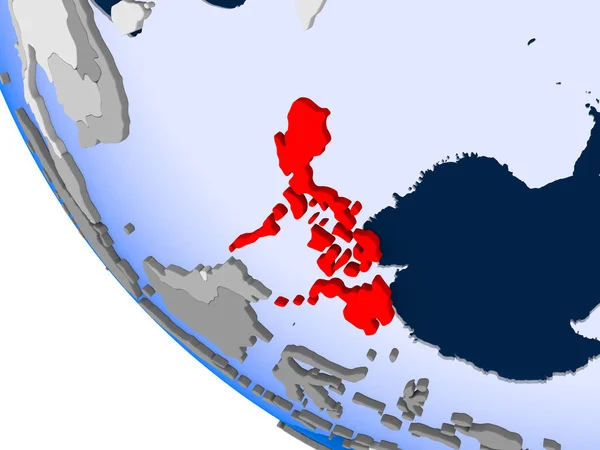 透明な海と政治の世界の赤でフィリピンの地図 イラストレーション — ストック写真