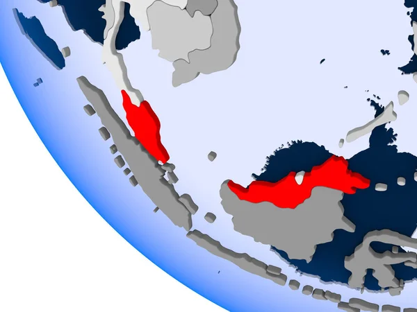 马来西亚的地图在红色在政治地球以透明的海洋 — 图库照片