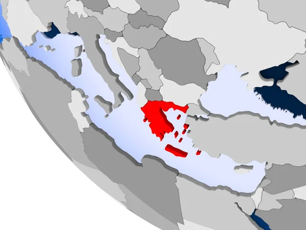 Mappa Della Grecia Rosso Sul Globo Politico Con Oceani Trasparenti — Foto Stock