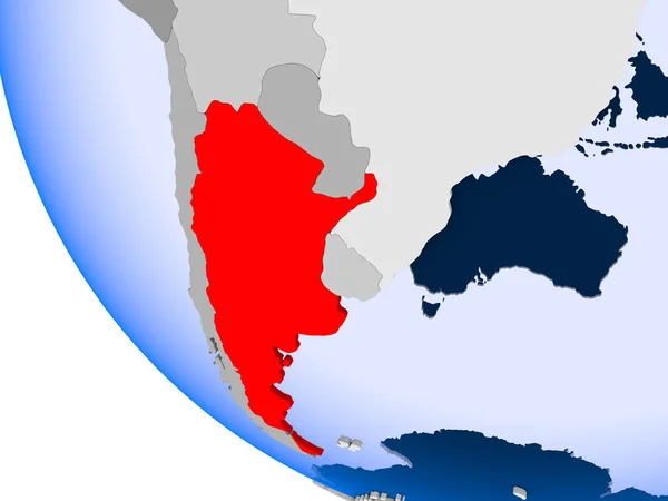 Mapa Argentina Rojo Sobre Globo Político Con Océanos Transparentes Ilustración — Foto de Stock