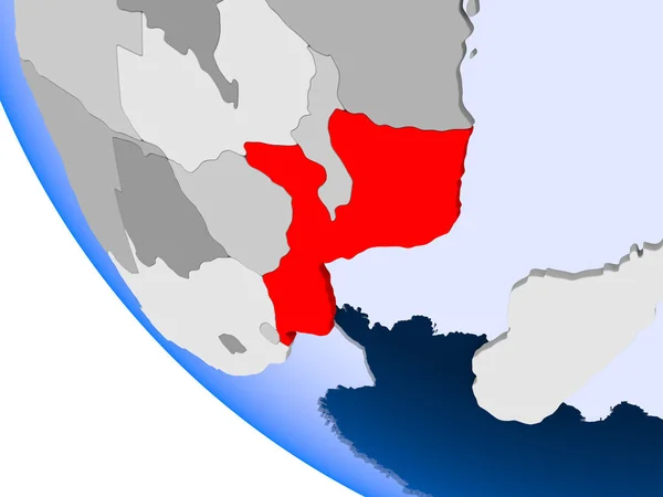 Mapa Moçambique Vermelho Globo Político Com Oceanos Transparentes Ilustração — Fotografia de Stock