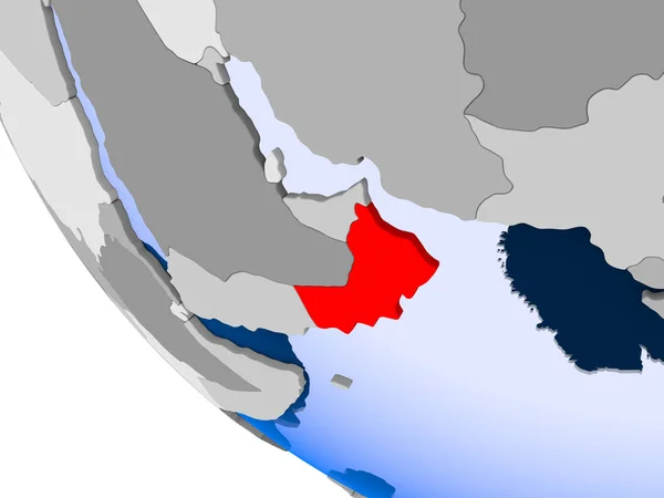 Mapa Omã Vermelho Globo Político Com Oceanos Transparentes Ilustração — Fotografia de Stock