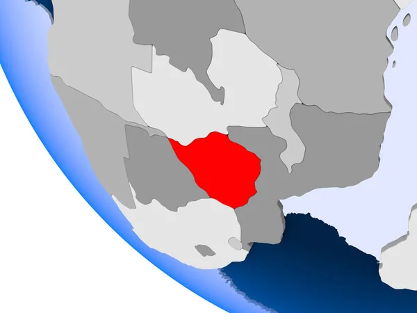 Карта Зімбабве Червоний Колір Політичних Глобусом Допомогою Прозорих Океанів Ілюстрація — стокове фото