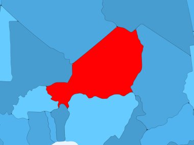 Nijer kırmızı şeffaf okyanuslar ile mavi siyasi harita üzerinde. 3D çizim.