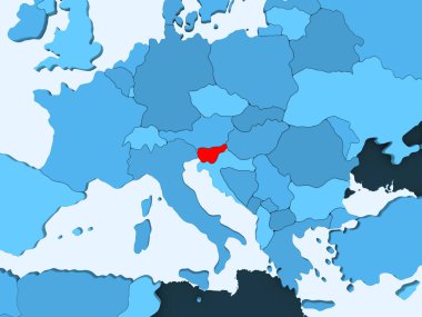 Slovenya kırmızı şeffaf okyanuslar ile mavi siyasi harita üzerinde. 3D çizim.