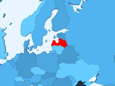 Letonya kırmızı şeffaf okyanuslar ile mavi siyasi harita üzerinde. 3D çizim.