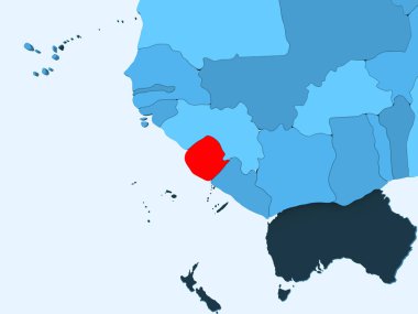 Sierra Leone kırmızı şeffaf okyanuslar ile mavi siyasi harita üzerinde. 3D çizim.