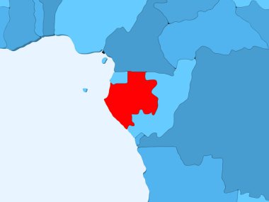 Gabon kırmızı şeffaf okyanuslar ile mavi siyasi harita üzerinde. 3D çizim.