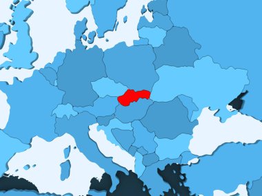 Slovakya kırmızı şeffaf okyanuslar ile mavi siyasi harita üzerinde. 3D çizim.
