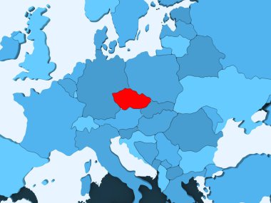 Çek Cumhuriyeti'nde şeffaf okyanuslar ile mavi siyasi haritada kırmızı. 3D çizim.