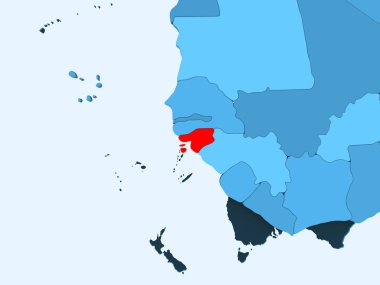 Gine-Bissau kırmızı şeffaf okyanuslar ile mavi siyasi harita üzerinde. 3D çizim.