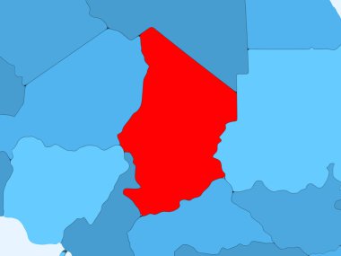 Chad kırmızı şeffaf okyanuslar ile mavi siyasi harita üzerinde. 3D çizim.