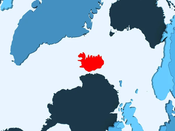 Islande Rouge Sur Carte Politique Bleue Avec Des Océans Transparents — Photo
