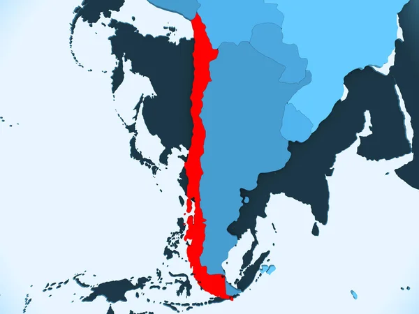 透明な海と青いの政治地図の赤でチリ イラストレーション — ストック写真