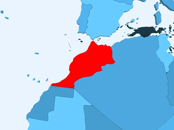Марокко Красным Цветом Голубой Политической Карте Прозрачными Океанами Иллюстрация — стоковое фото