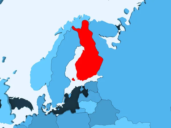 Finlandia Rojo Sobre Azul Mapa Político Con Océanos Transparentes Ilustración —  Fotos de Stock